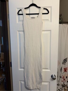 AllSaints Margot Ribbed Knit Midi Dress Chalk Cream XS - Dress Only